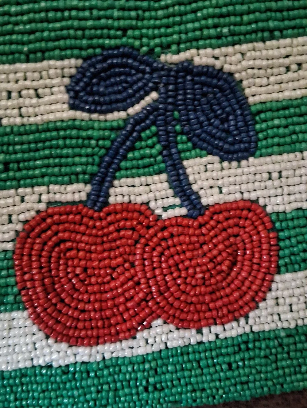 Beaded Green & White Stripe Cherry Wristlet Pouch - Women's Accessories